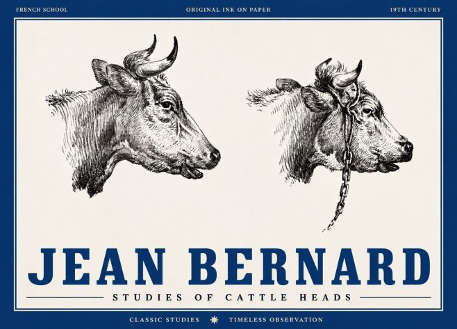 Jean Bernard Studies of Cattle Heads No4 - Affiche