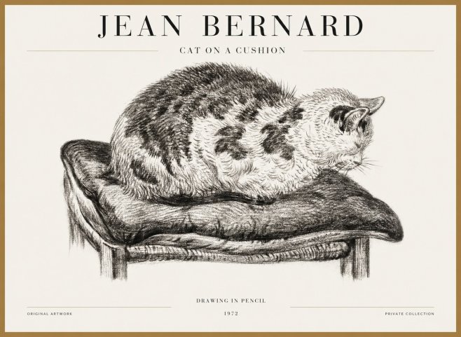 Jean Bernard Cat on a Cushion No5 - Affiche