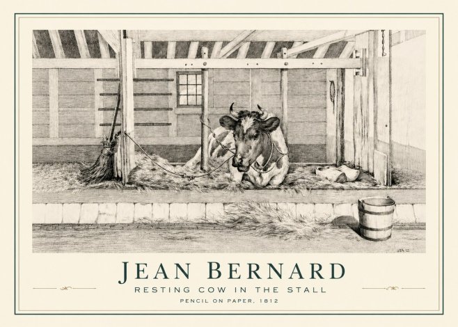 Jean Bernard Resting Cow in the Stall I No3 - Affiche