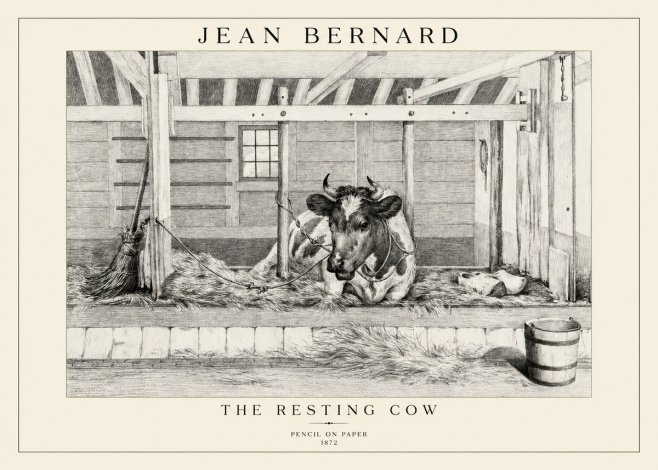 Jean Bernard Resting Cow in the Stall I No5 - Affiche