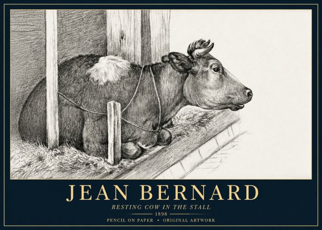 Jean Bernard Resting Cow in the Stall II No3 - Affiche