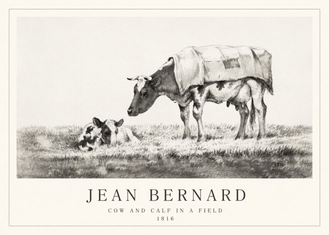 Jean Bernard Cow and Calf in a Field No1 - Affiche