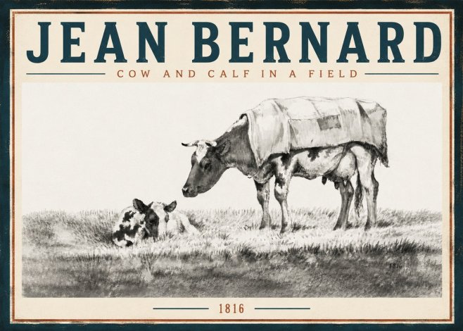Jean Bernard Cow and Calf in a Field No5 - Affiche