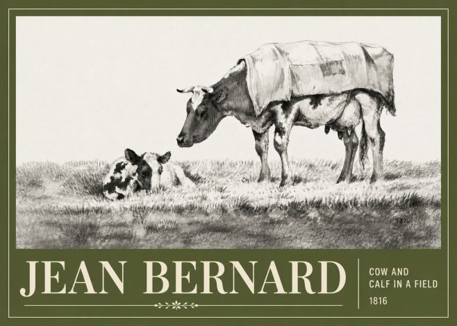 Jean Bernard Cow and Calf in a Field No6 - Affiche