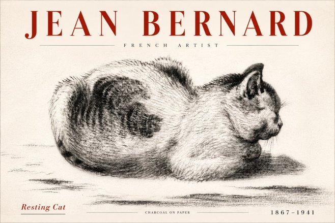Jean Bernard Resting Cat No5 - Affiche