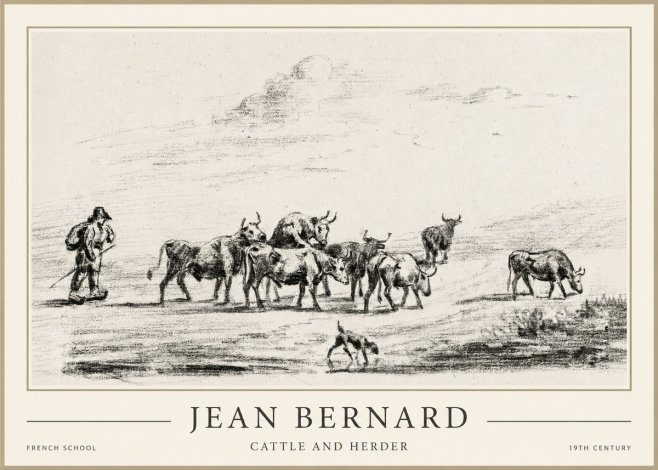 Jean Bernard Cattle and Herder No1 - Affiche