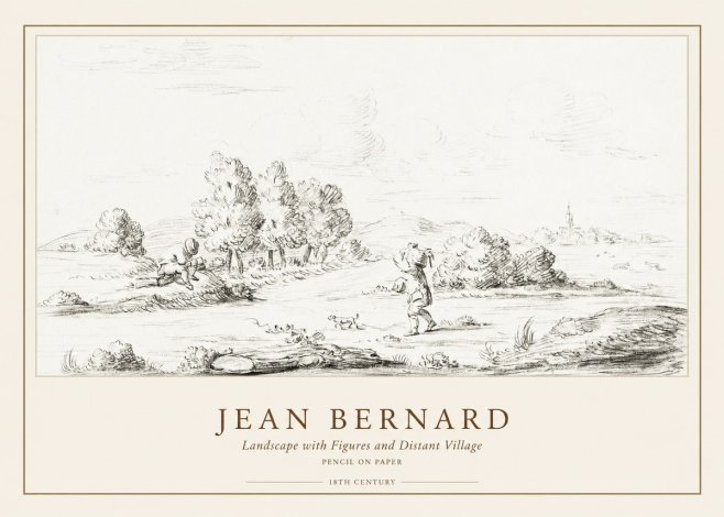 Jean Bernard Landscape with Figures and Distant Village No1 - Affiche