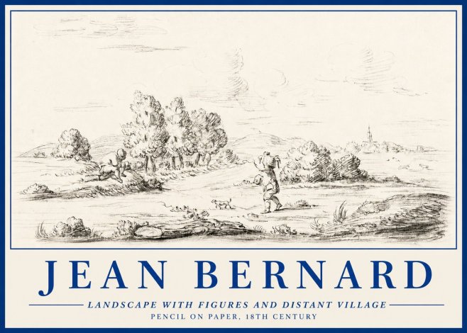 Jean Bernard Landscape with Figures and Distant Village No3 - Affiche