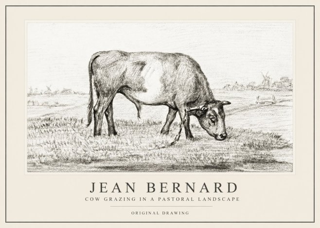 Jean Bernard Cow Grazing in a Pastoral Landscape No1 - Affiche