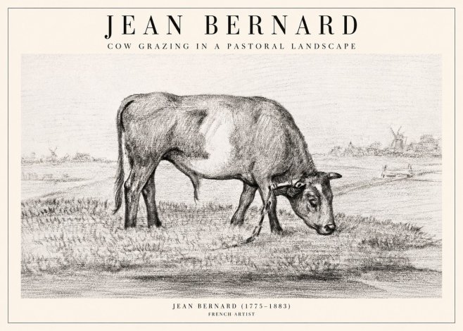 Jean Bernard Cow Grazing in a Pastoral Landscape No2 - Affiche