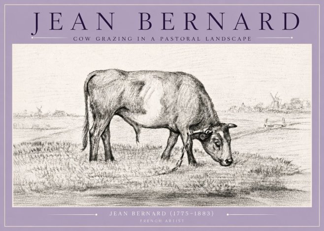 Jean Bernard Cow Grazing in a Pastoral Landscape No4 - Affiche