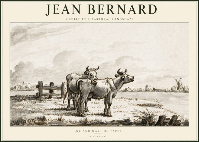 Jean Bernard Cattle in a Pastoral Landscape No1 - Affiche