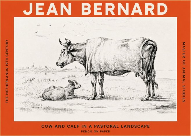 Jean Bernard Cow and Calf in a Pastoral Landscape No2 - Affiche