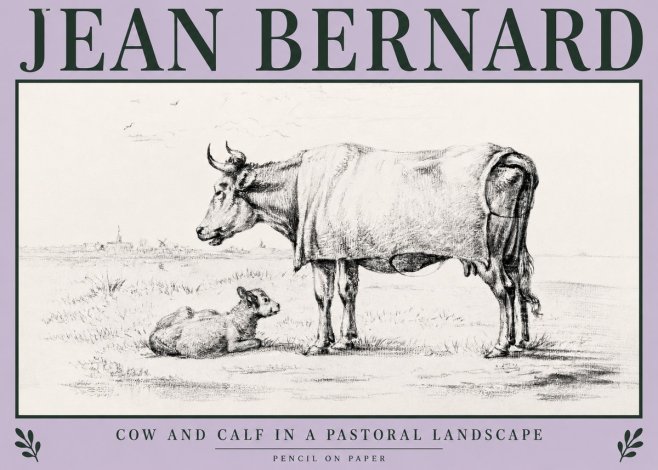 Jean Bernard Cow and Calf in a Pastoral Landscape No3 - Affiche