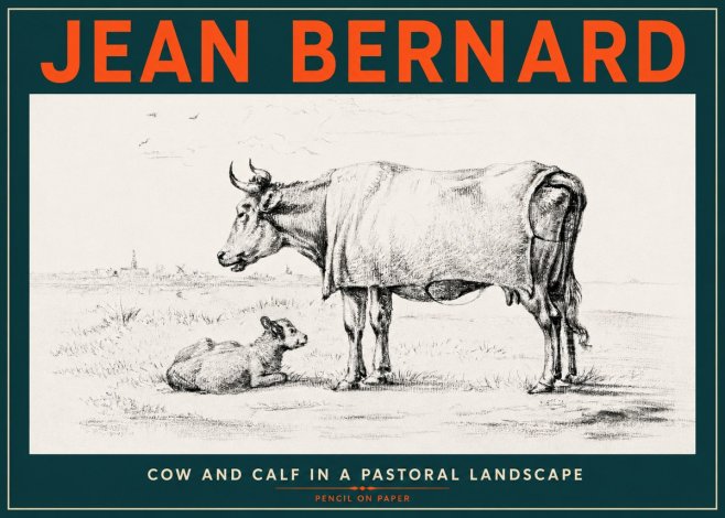 Jean Bernard Cow and Calf in a Pastoral Landscape No4 - Affiche