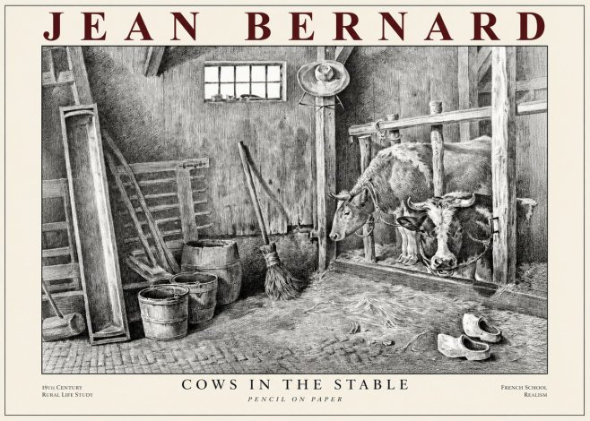 Jean Bernard Cows in the Stable No1 - Affiche