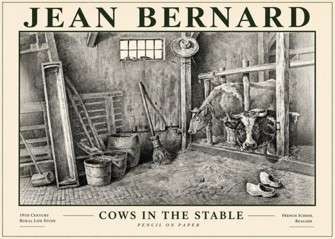 Jean Bernard Cows in the Stable No4 - Affiche