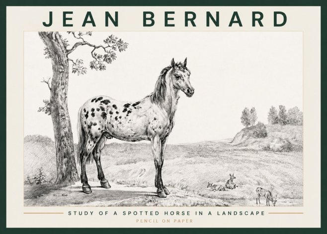 Jean Bernard Study of a Spotted Horse in a Landscape No3 - Affiche