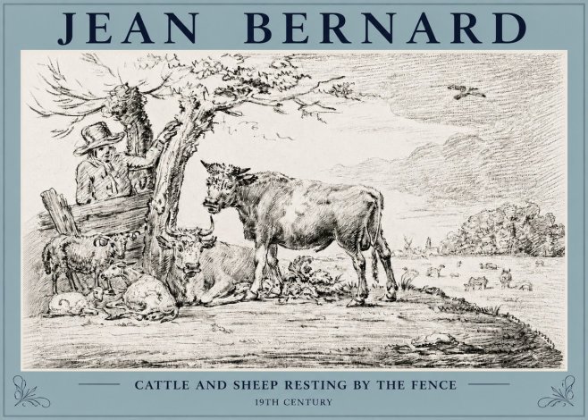 Jean Bernard Cattle and Sheep Resting by the Fence No3 - Affiche