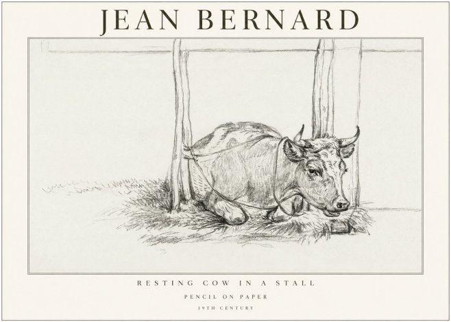 Jean Bernard Resting Cow in a Stall No1 - Affiche