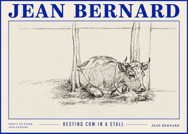 Jean Bernard Resting Cow in a Stall No4 - Affiche