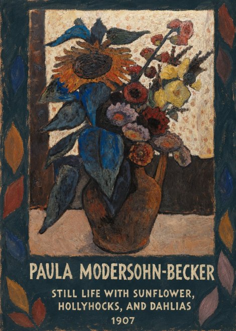 Paula Modersohn-Becker Still Life with Sunflower, Hollyhocks, and Dahlias No4 - Affiche