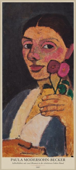 Paula Modersohn-Becker Selbstbildnis Mit Zwei Blumen in Der Erhobenen Linken Hand No6 - Affiche