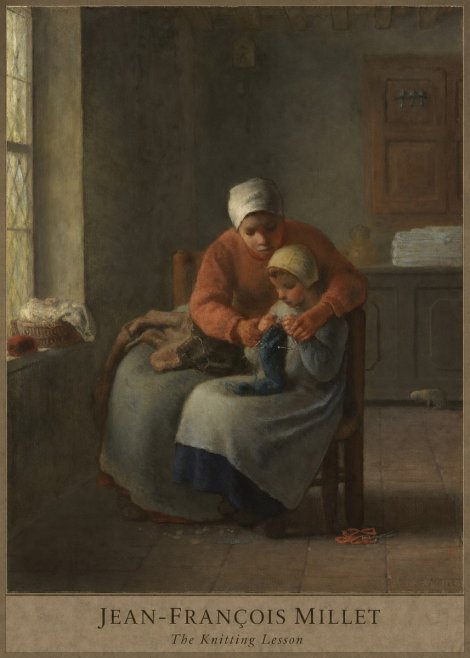 Jean-François Millet The Knitting Lesson II No4 - Affiche