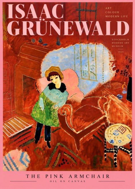 Isaac Grünewald Interior with Young Girl No4 - Affiche