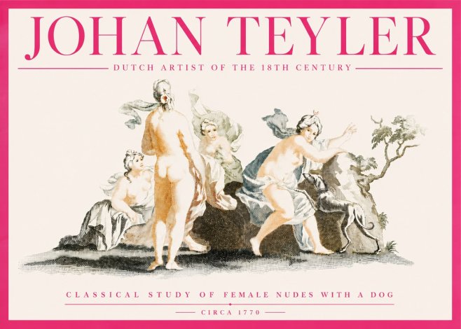 Johan Teyler Classical Study of Female Nudes with a Dog No4 - Affiche