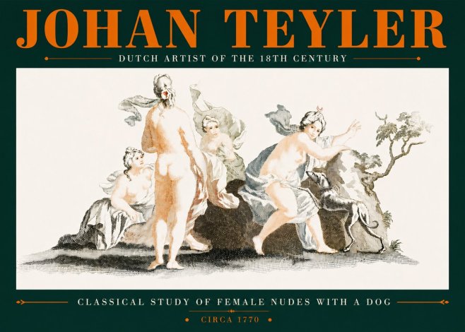 Johan Teyler Classical Study of Female Nudes with a Dog No5 - Affiche