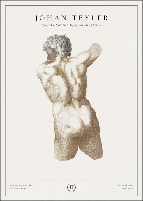 Johan Teyler Study of a Nude Male Figure, Seen from Behind No1 - Affiche