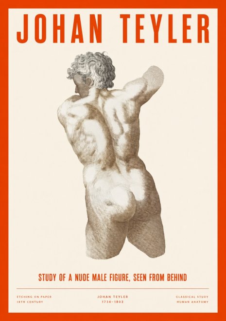 Johan Teyler Study of a Nude Male Figure, Seen from Behind No2 - Affiche