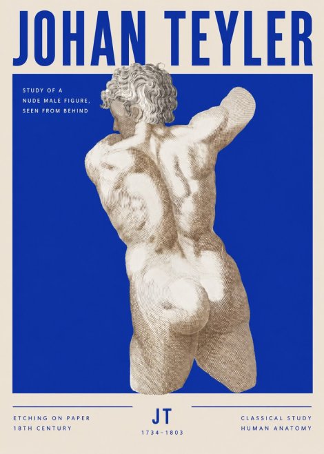 Johan Teyler Study of a Nude Male Figure, Seen from Behind No3 - Affiche