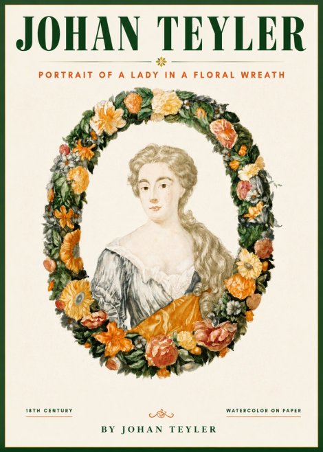Johan Teyler Portrait of a Lady in a Floral Wreath No4 - Affiche