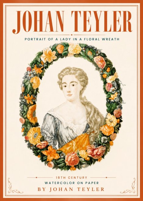 Johan Teyler Portrait of a Lady in a Floral Wreath No5 - Affiche