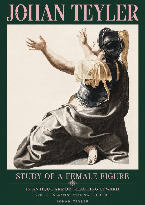 Johan Teyler Study of a Female Figure in Antique Armor, Reaching Upward No3 - Affiche