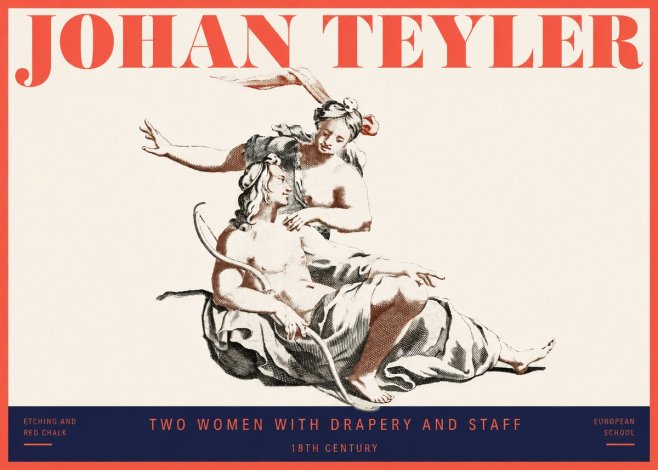 Johan Teyler Two Women with Drapery and Staff No2 - Affiche