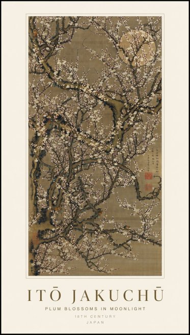 Itō Jakuchū Plum Blossoms in Moonlight No1 - Affiche