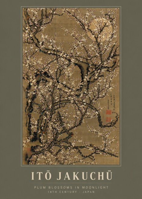 Itō Jakuchū Plum Blossoms in Moonlight No2 - Affiche