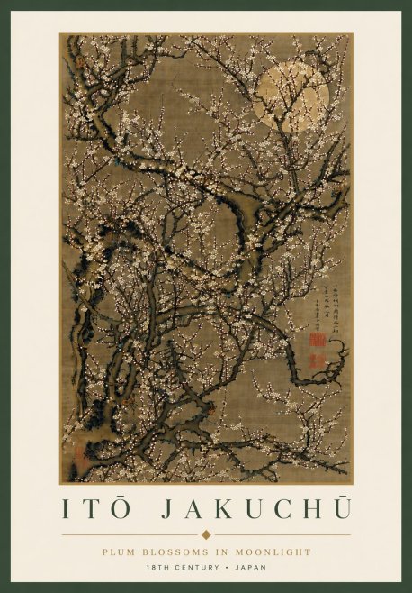 Itō Jakuchū Plum Blossoms in Moonlight No8 - Affiche