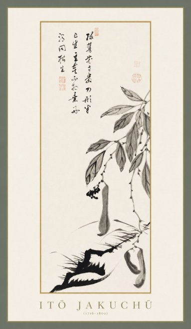 Itō Jakuchū Branch with Pods and Calligraphy No1 - Affiche