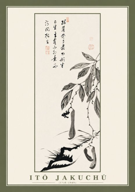 Itō Jakuchū Branch with Pods and Calligraphy No2 - Affiche