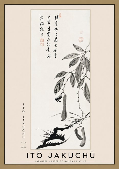 Itō Jakuchū Branch with Pods and Calligraphy No3 - Affiche