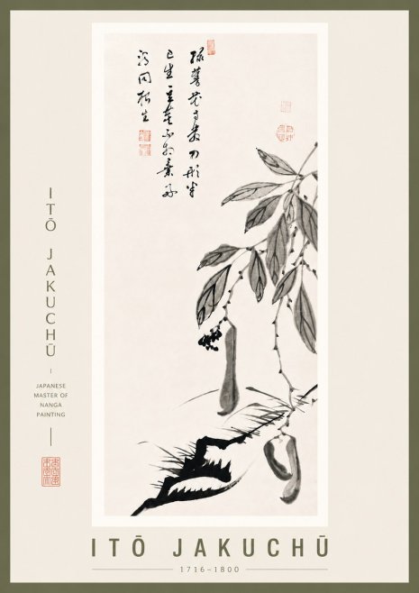 Itō Jakuchū Branch with Pods and Calligraphy No5 - Affiche