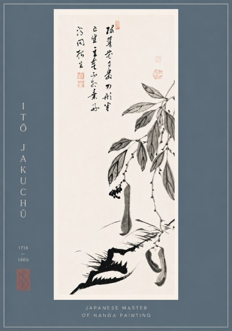 Itō Jakuchū Branch with Pods and Calligraphy No6 - Affiche