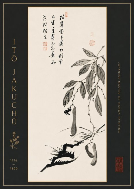 Itō Jakuchū Branch with Pods and Calligraphy No7 - Affiche
