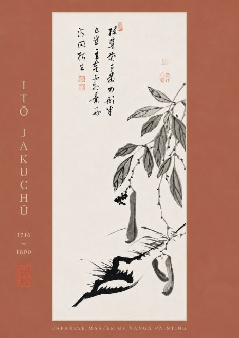 Itō Jakuchū Branch with Pods and Calligraphy No8 - Affiche