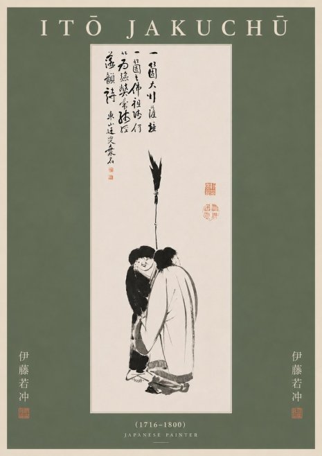 Itō Jakuchū Two Figures Holding a Staff No5 - Affiche