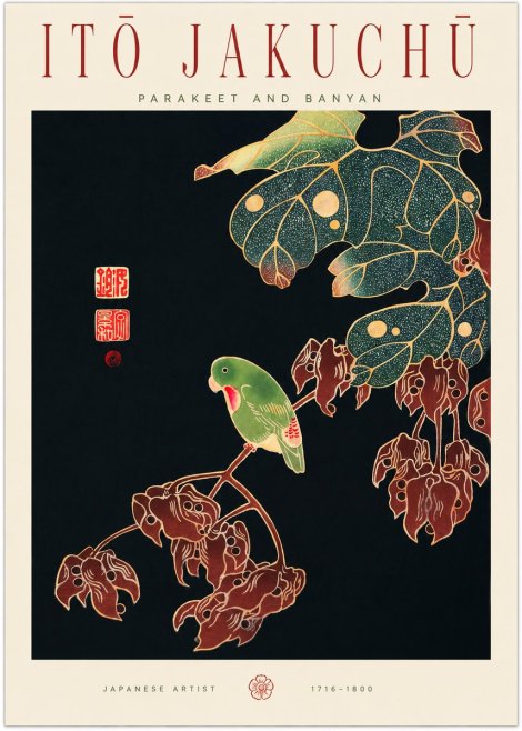 Itō Jakuchū Parakeet and Banyan No1 - Affiche